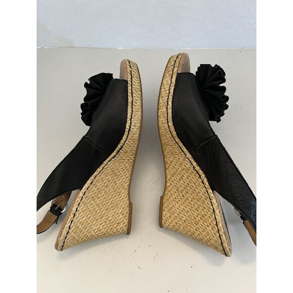 BOC Born Concepts Women’s Black Leather Slingback Wedge Sandals Weave Size 10 - Picture 7 of 14